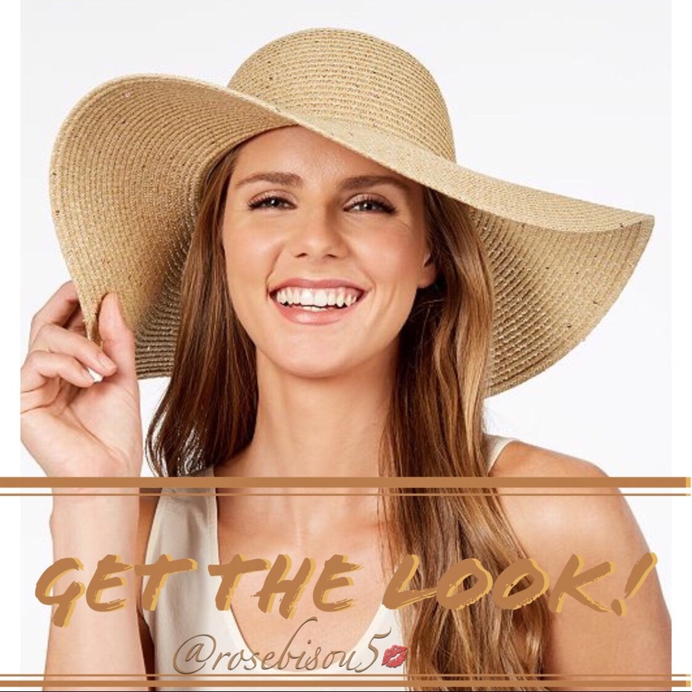 HP✌🏼Wide Brim Floppy Hat Rose Gold Sequins - Picture 2 of 7